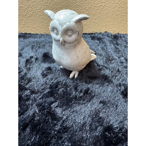 Rustic Owl Figurine Statue White Silver Glitter For Home & Garden Decor - Picture 3 of 6